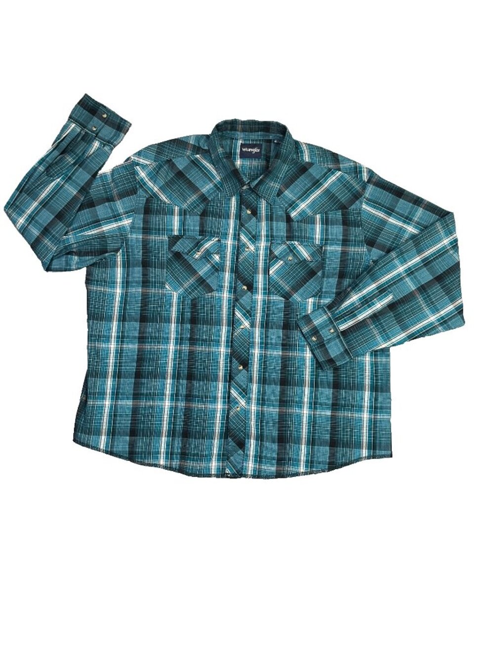 Wrangler Western Shirt Men Big 3X Green Plaid Pearl Snap Cowboy Rodeo Rockabilly